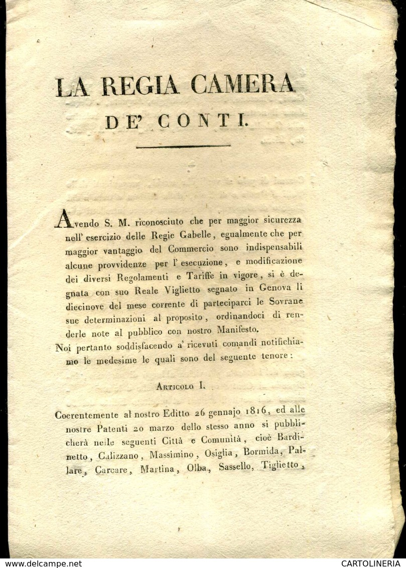 Regno Di Sardegna Decreto 1819 Pagine 16 Dazi E Dogane - Decreti & Leggi