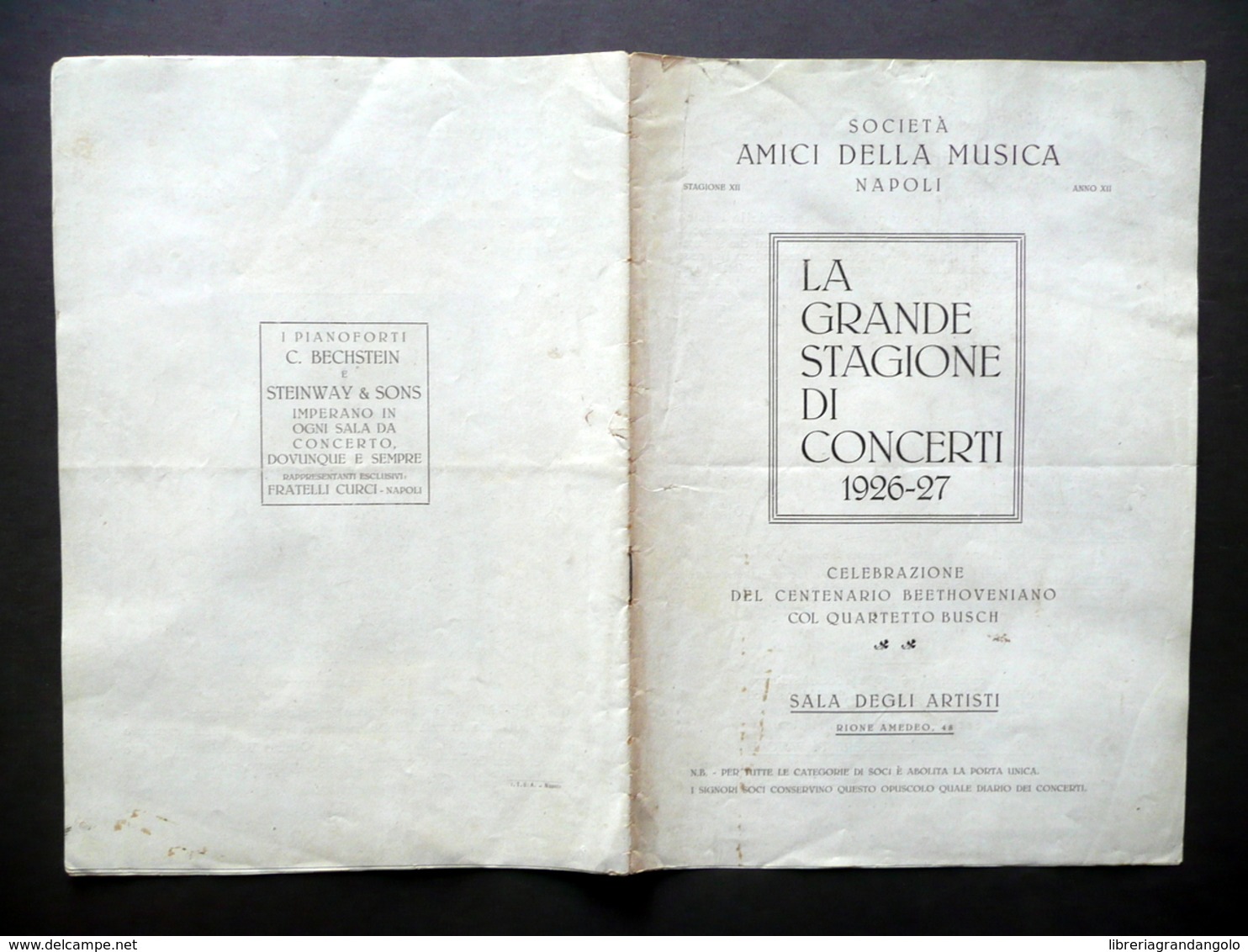 Libretto Amici Della Musica Napoli Concerti 1926-27 Artisti Biografie Musica - Ohne Zuordnung