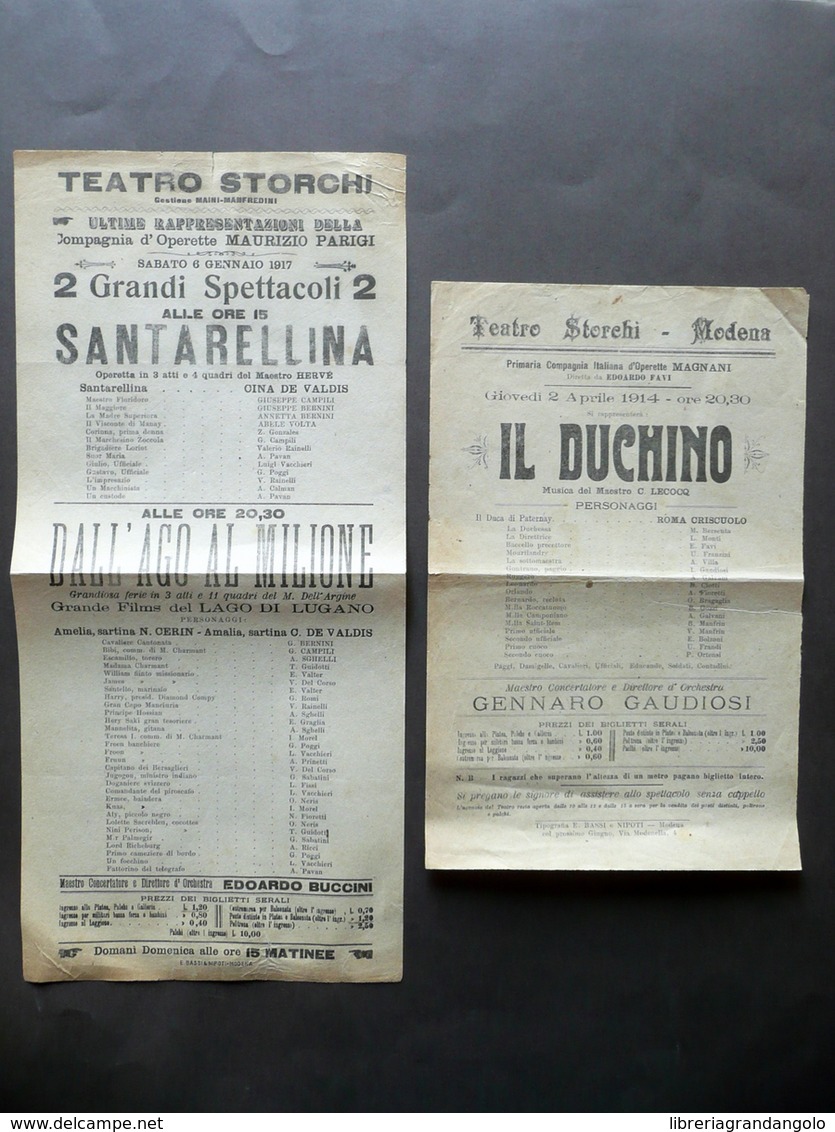 Teatro Storchi Modena Due Locandine Santarellina Il Duchino Operette 1914-1917 - Zonder Classificatie