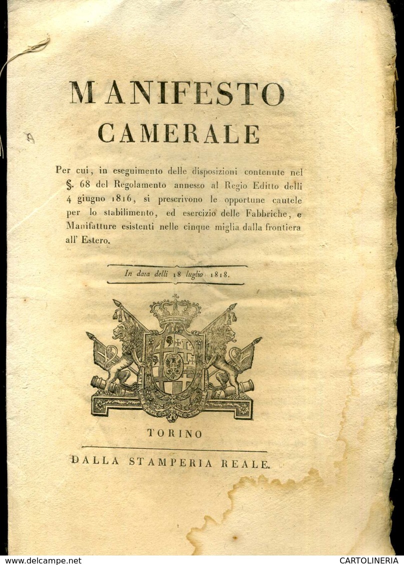 Regno Di Sardegna Decreto 1818 Pagine 12 Dazi E Dogane Frontiere - Decreti & Leggi