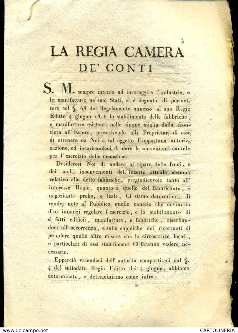 Regno Di Sardegna Decreto 1818 Pagine 12 Dazi E Dogane Frontiere - Wetten & Decreten