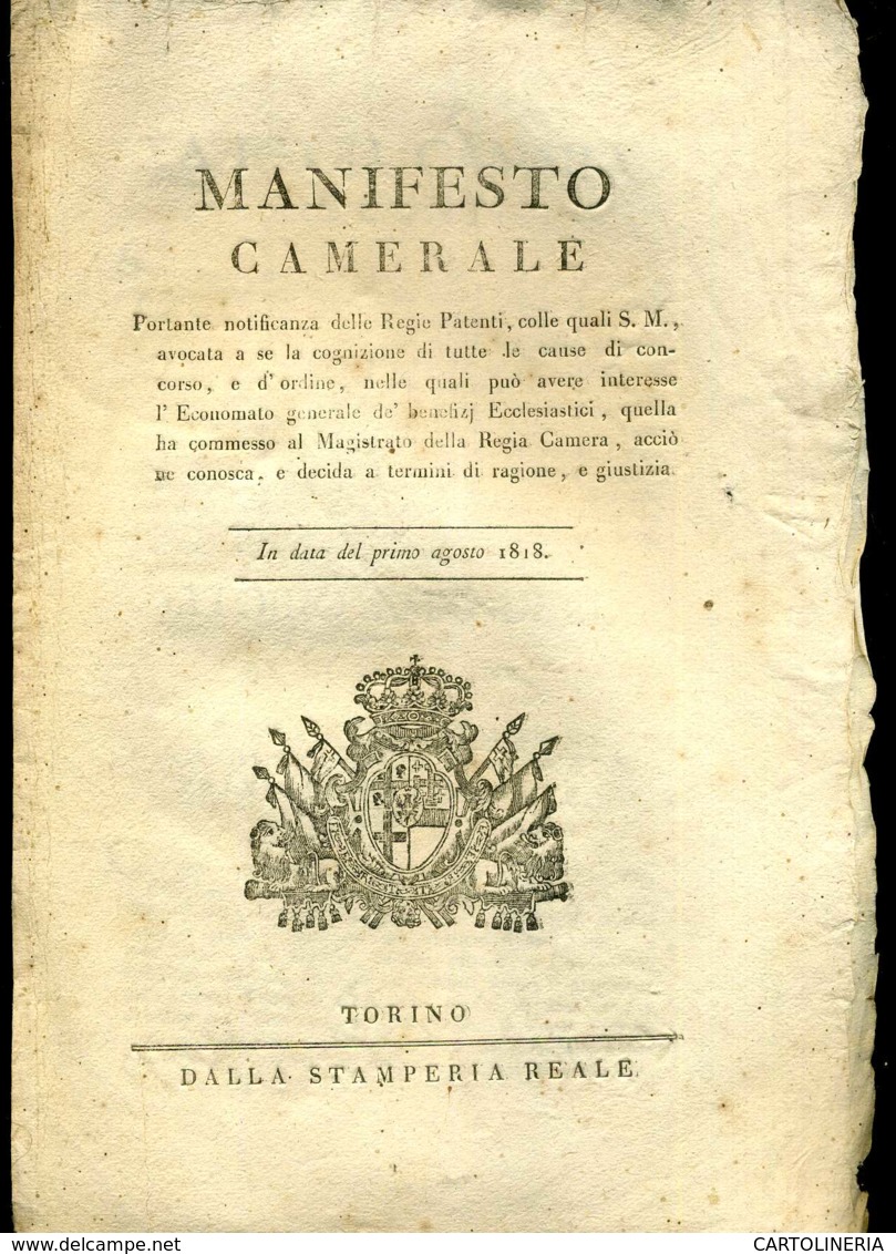 Regno Di Sardegna Decreto 1818 Pagine 4 Clero Chiesa - Decreti & Leggi