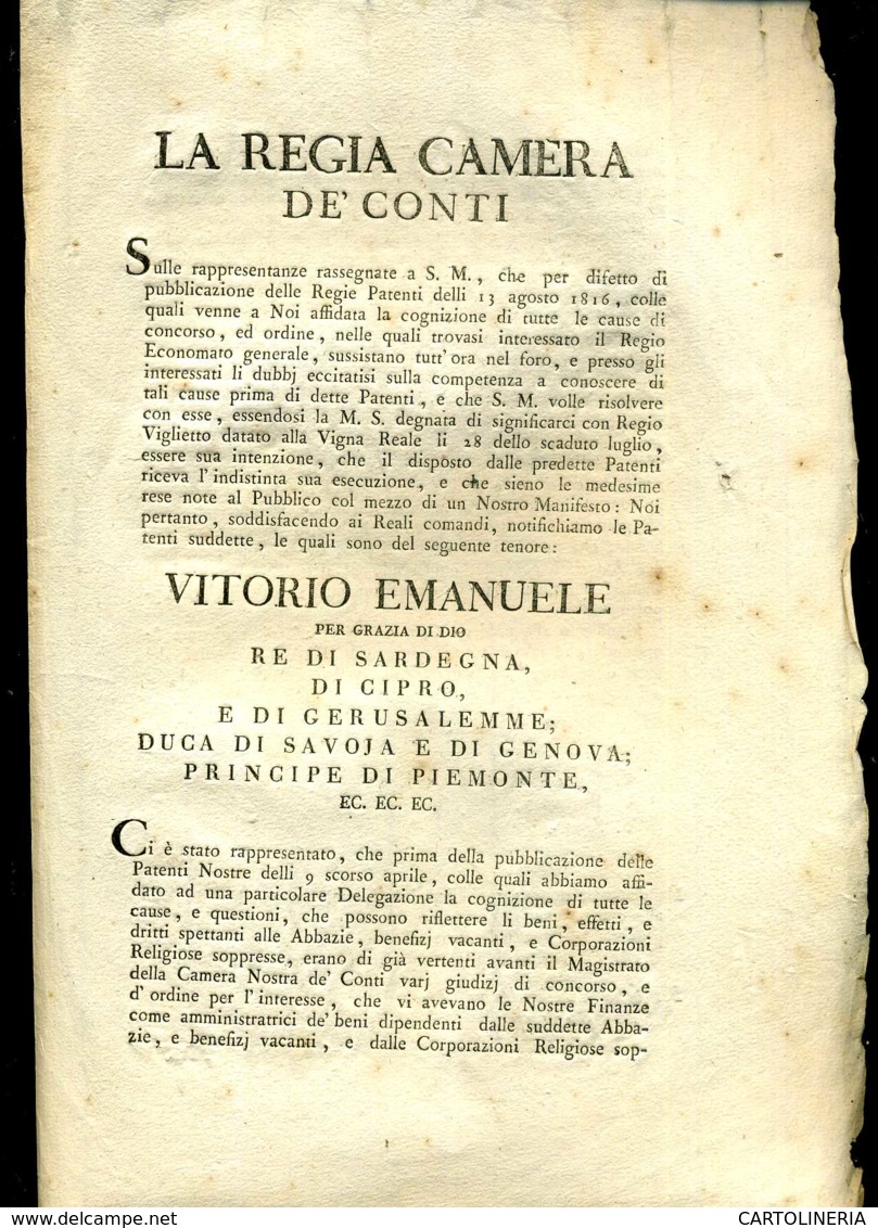 Regno Di Sardegna Decreto 1818 Pagine 4 Clero Chiesa - Decreti & Leggi