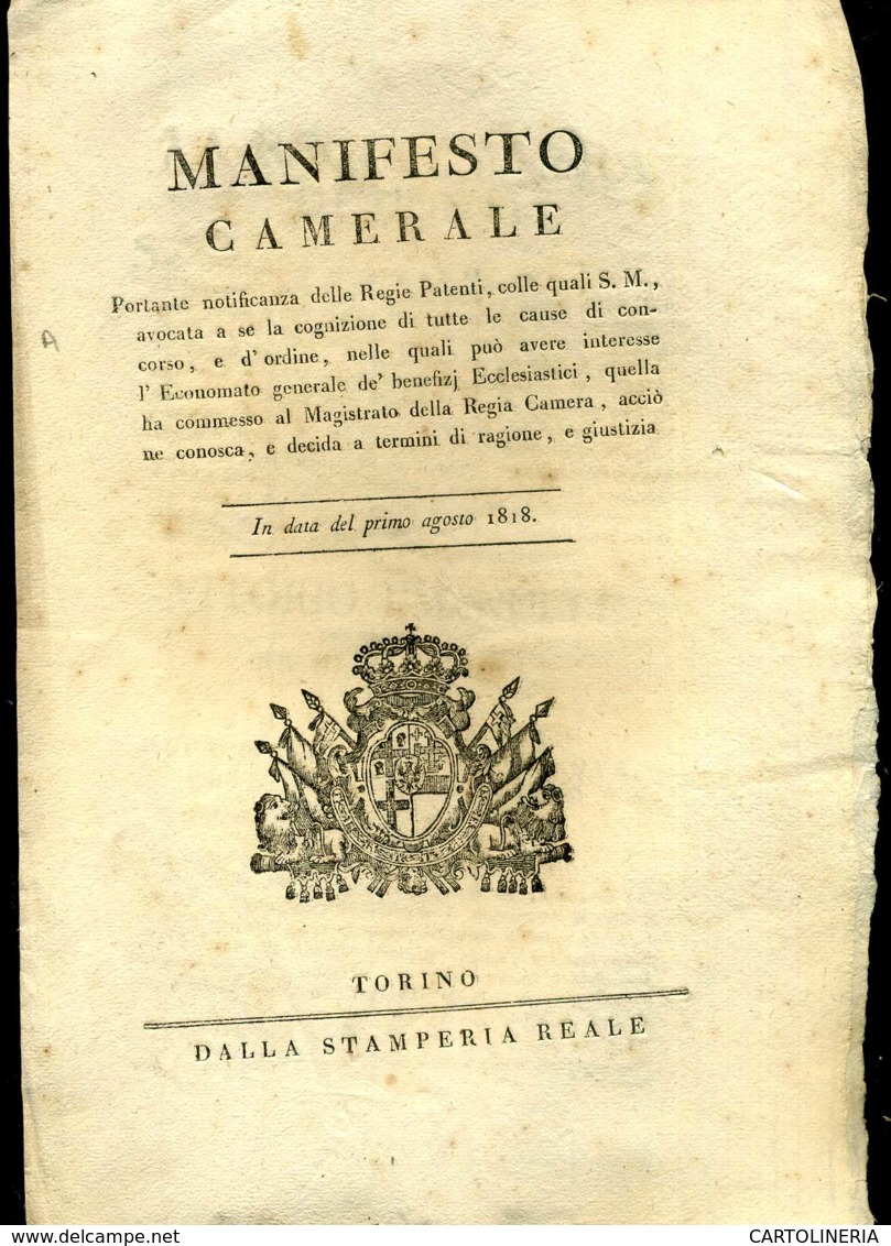 Regno Di Sardegna Decreto 1818 Pagine 4 Clero Chiesa - Decreti & Leggi