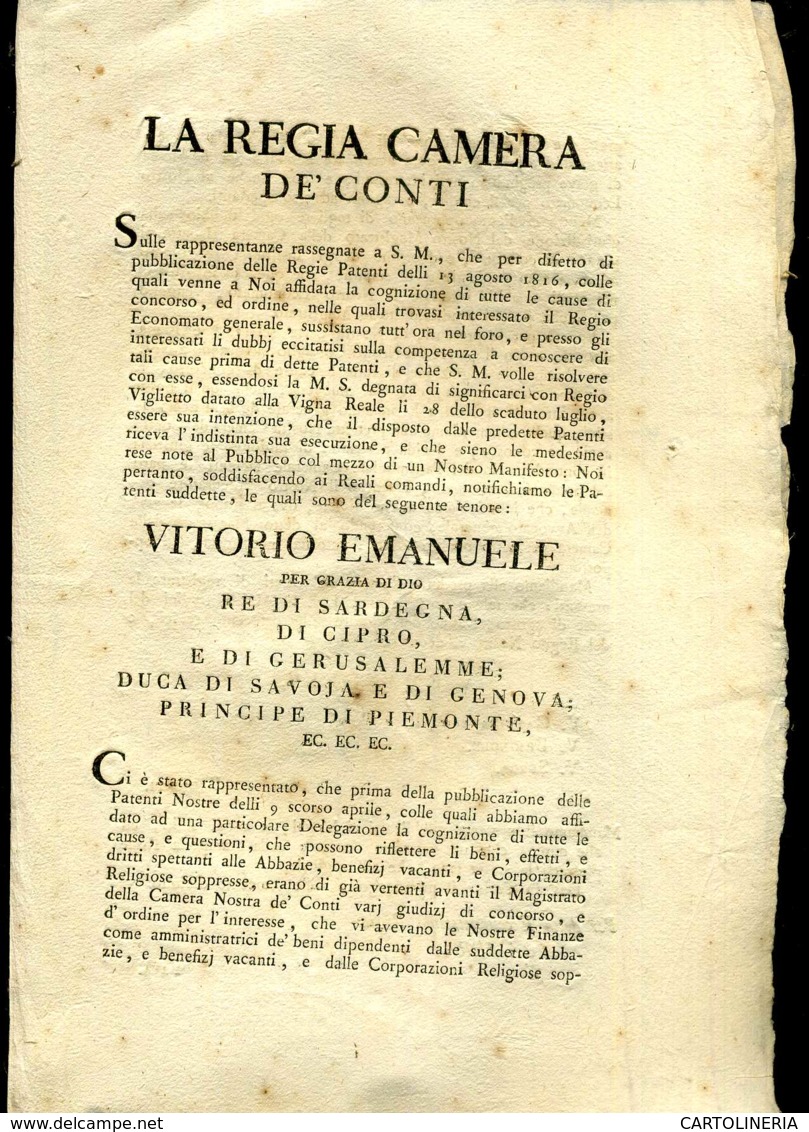 Regno Di Sardegna Decreto 1818 Pagine 4 Clero Chiesa - Decreti & Leggi