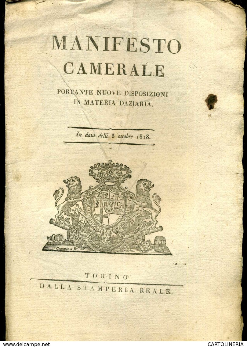 Regno Di Sardegna Decreto 1818 Pagine 4 Dazi E Dogane - Decreti & Leggi