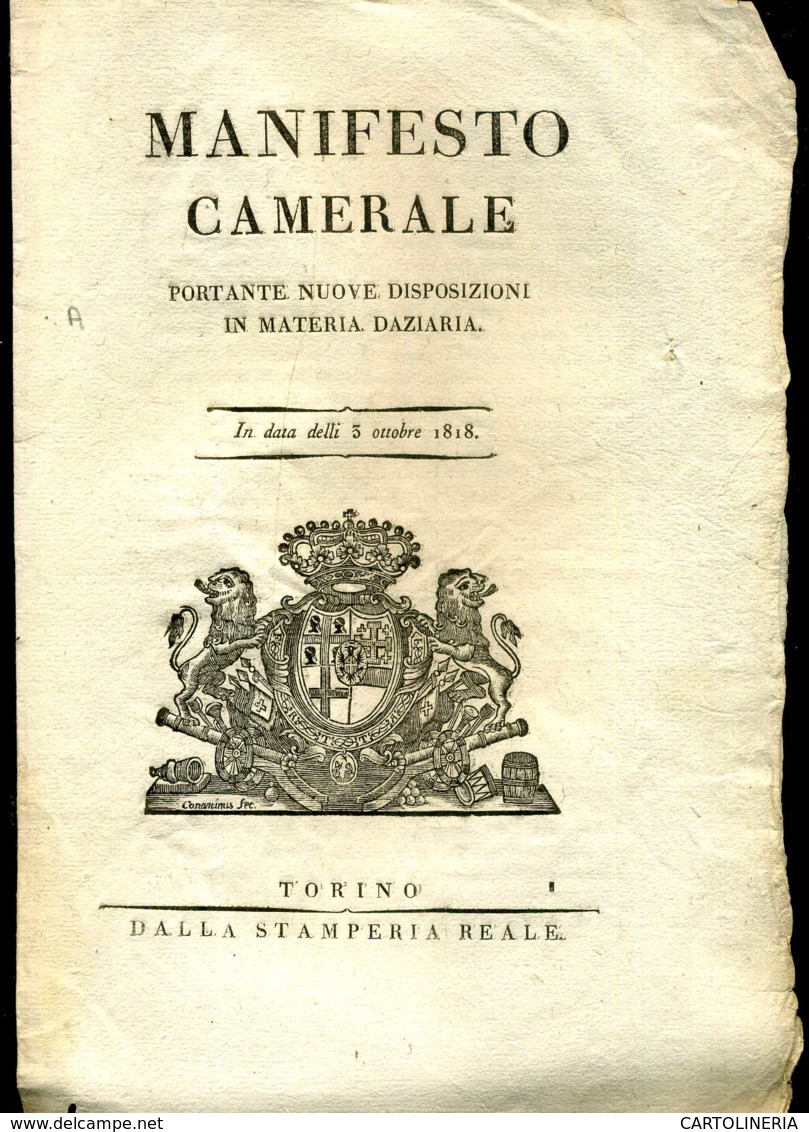 Regno Di Sardegna Decreto 1818 Pagine 4 Dazi E Dogane - Decreti & Leggi