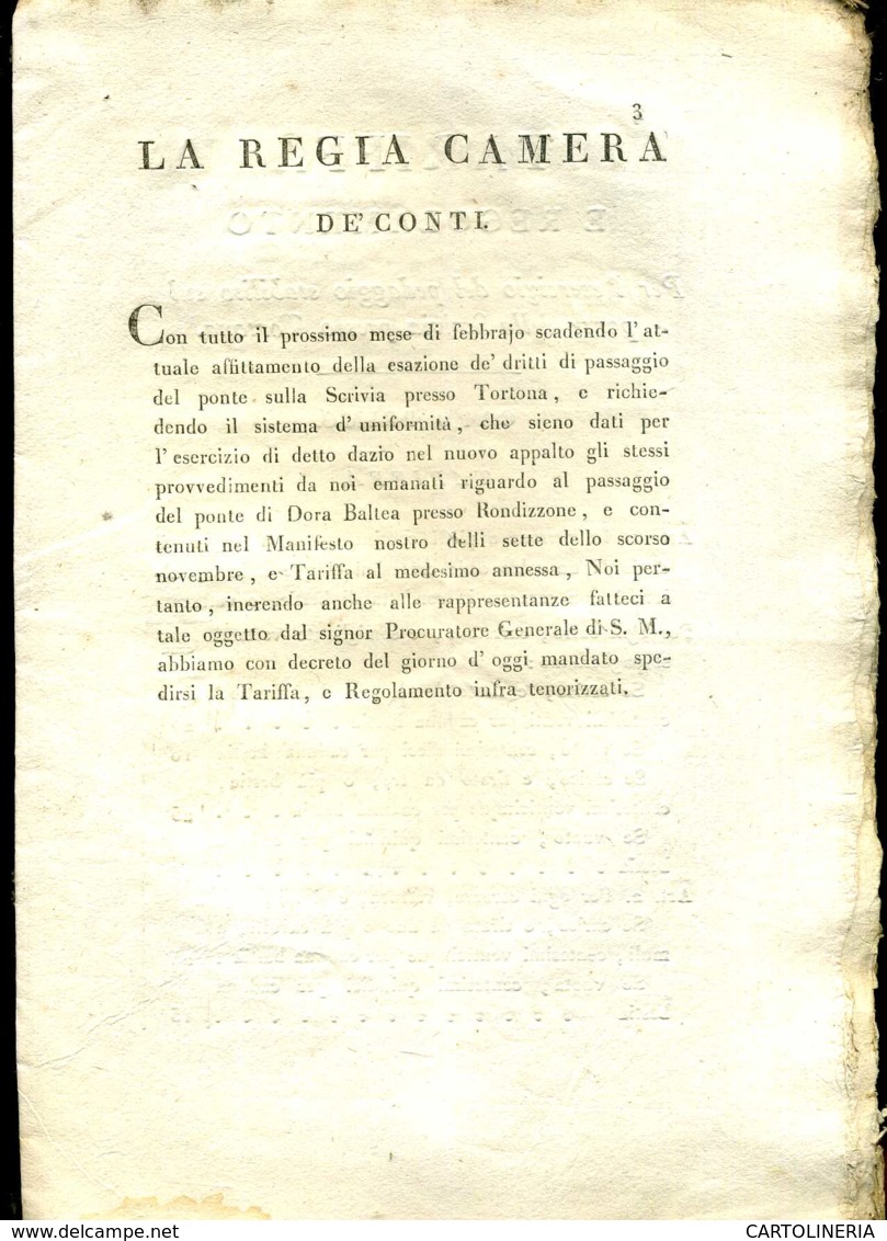 Regno Di Sardegna Decreto 1818 Pagine 10 Pedaggio Ponte Della Scrivia Tortona - Decreti & Leggi