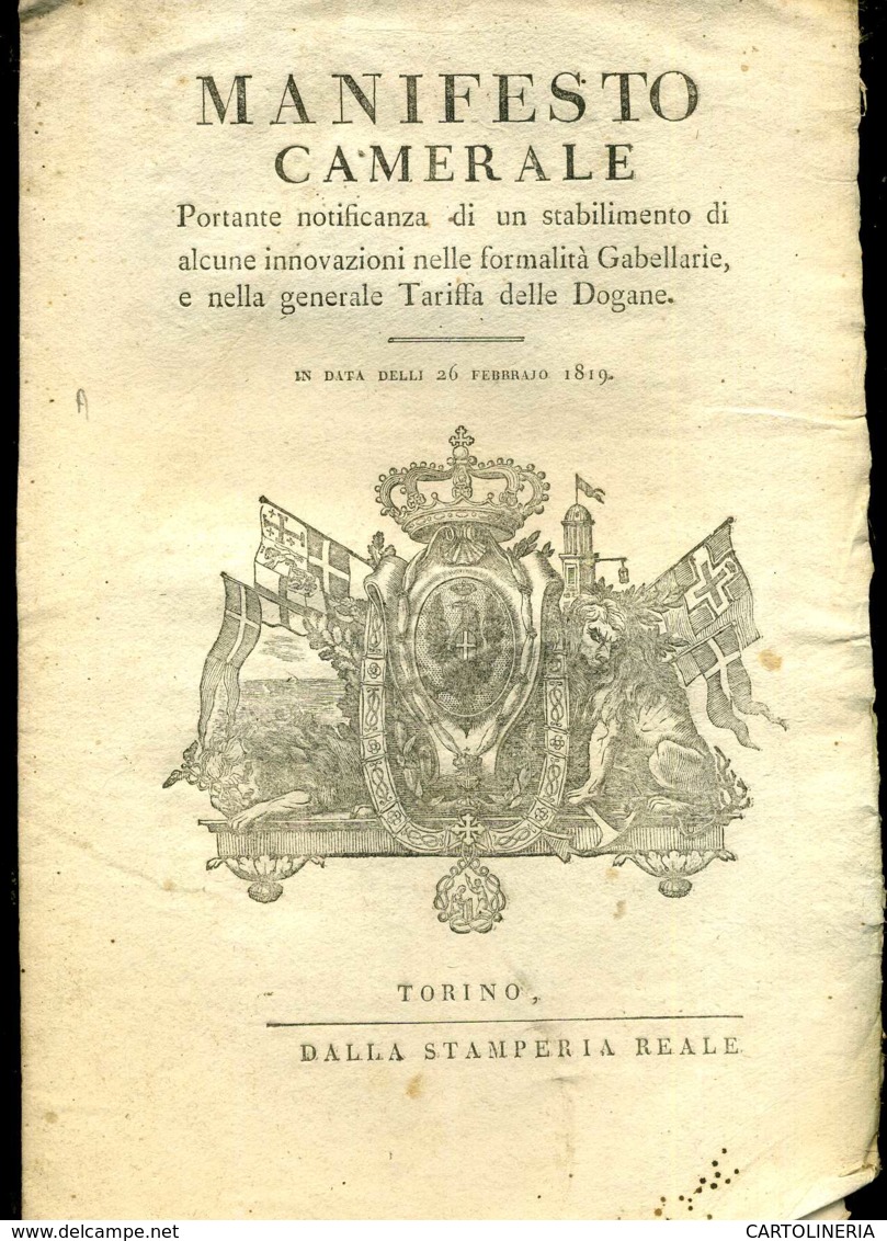 Regno Di Sardegna Decreto 1818 Pagine 8 Dazi E Dogane - Decreti & Leggi