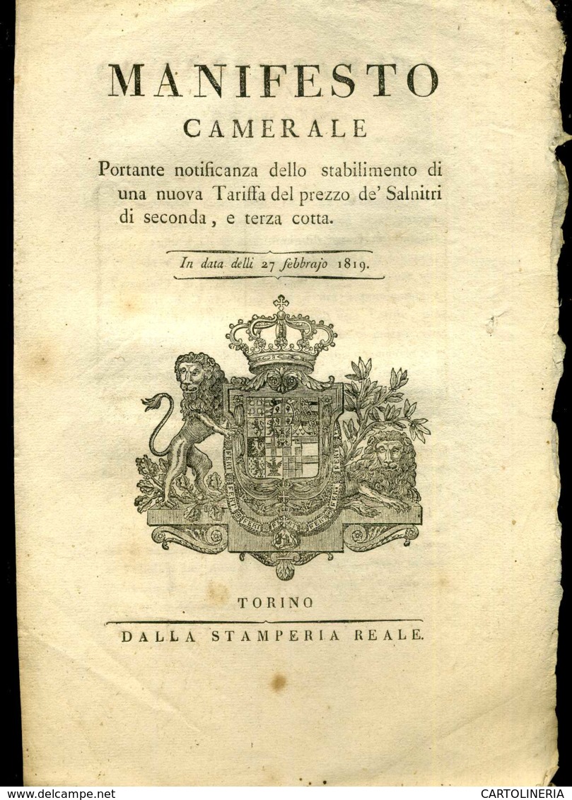 Regno Di Sardegna Decreto 1818 Pagine 4 Prezzo Dei Salnitri - Decretos & Leyes
