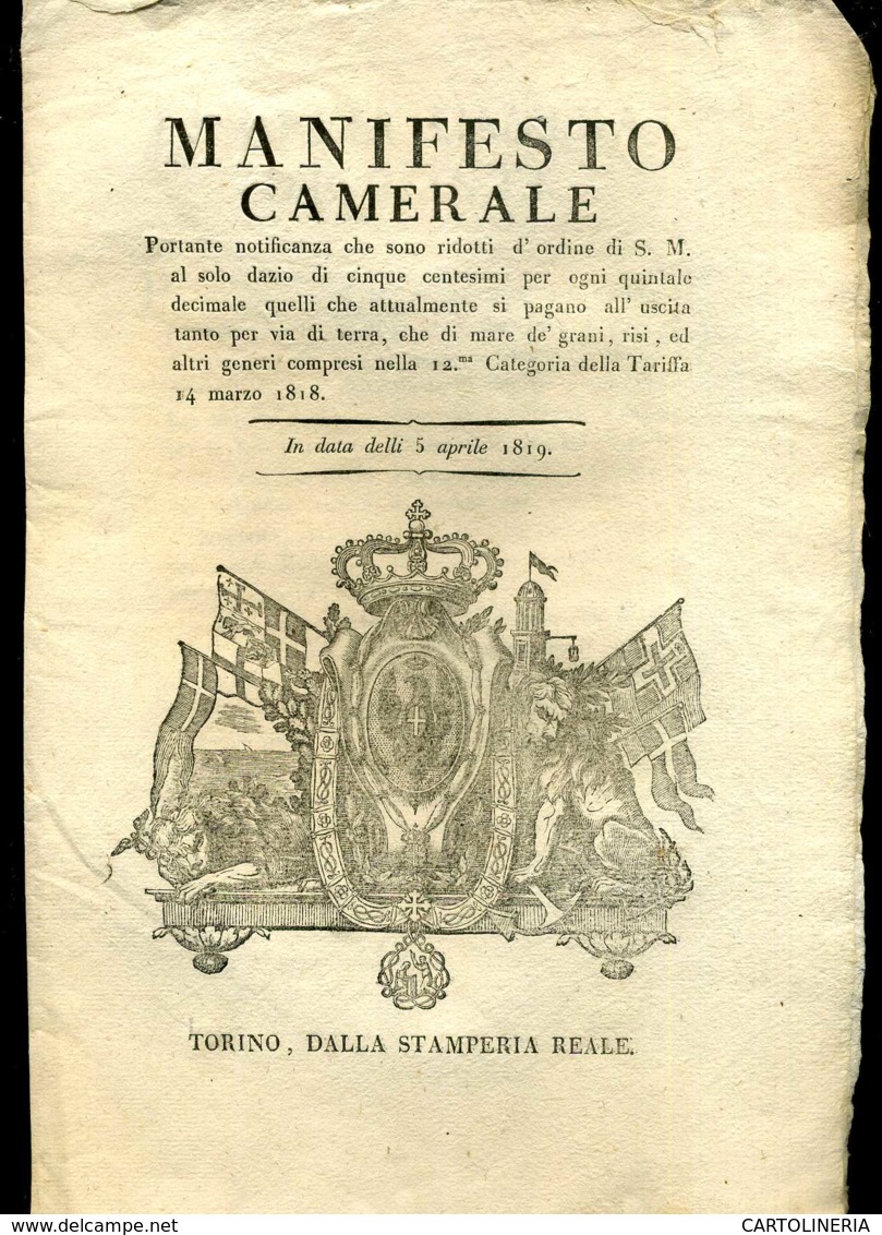 Regno Di Sardegna Decreto 1818 Pagine 4 Dazi E Dogane Granie Granaglie - Decreti & Leggi