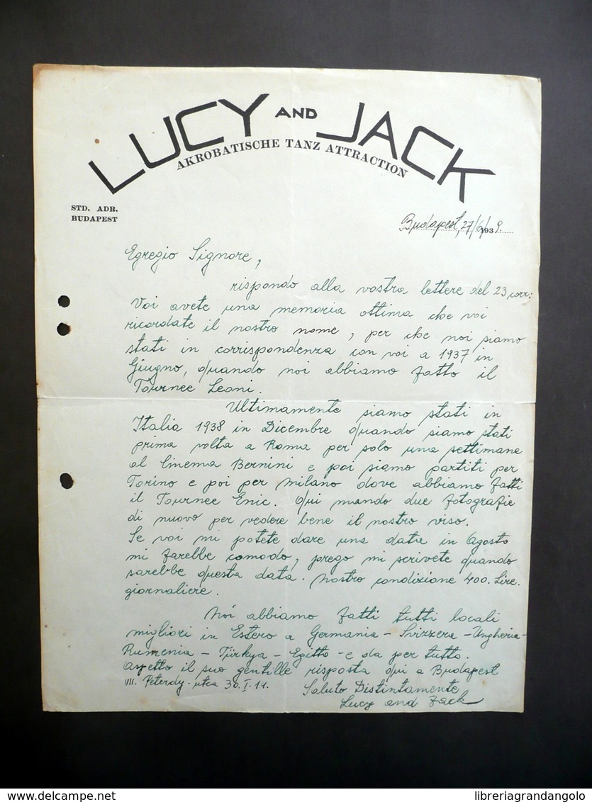 Lettera Lucy And Jack Danza Acrobatica Budapest Presentazione Spettacolo 1939 - Non Classificati