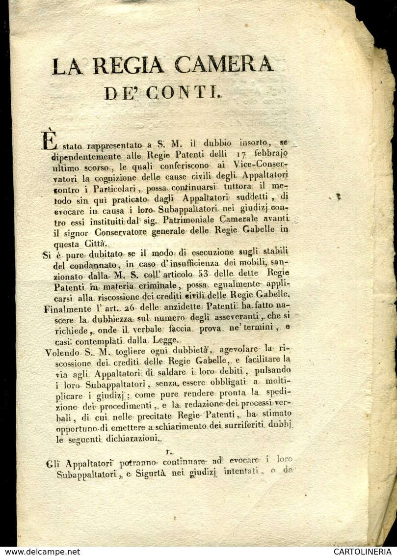Regno Di Sardegna Decreto 1819 Pagine 4 Tasse Ordine Giudiziario - Decreti & Leggi