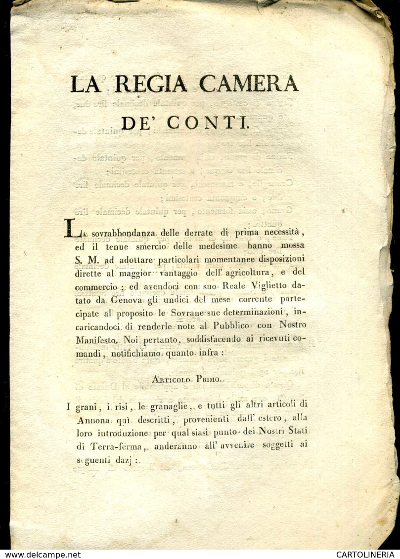 Regno Di Sardegna Decreto 1819 Pagine 5 Dazi E Dogane - Decreti & Leggi