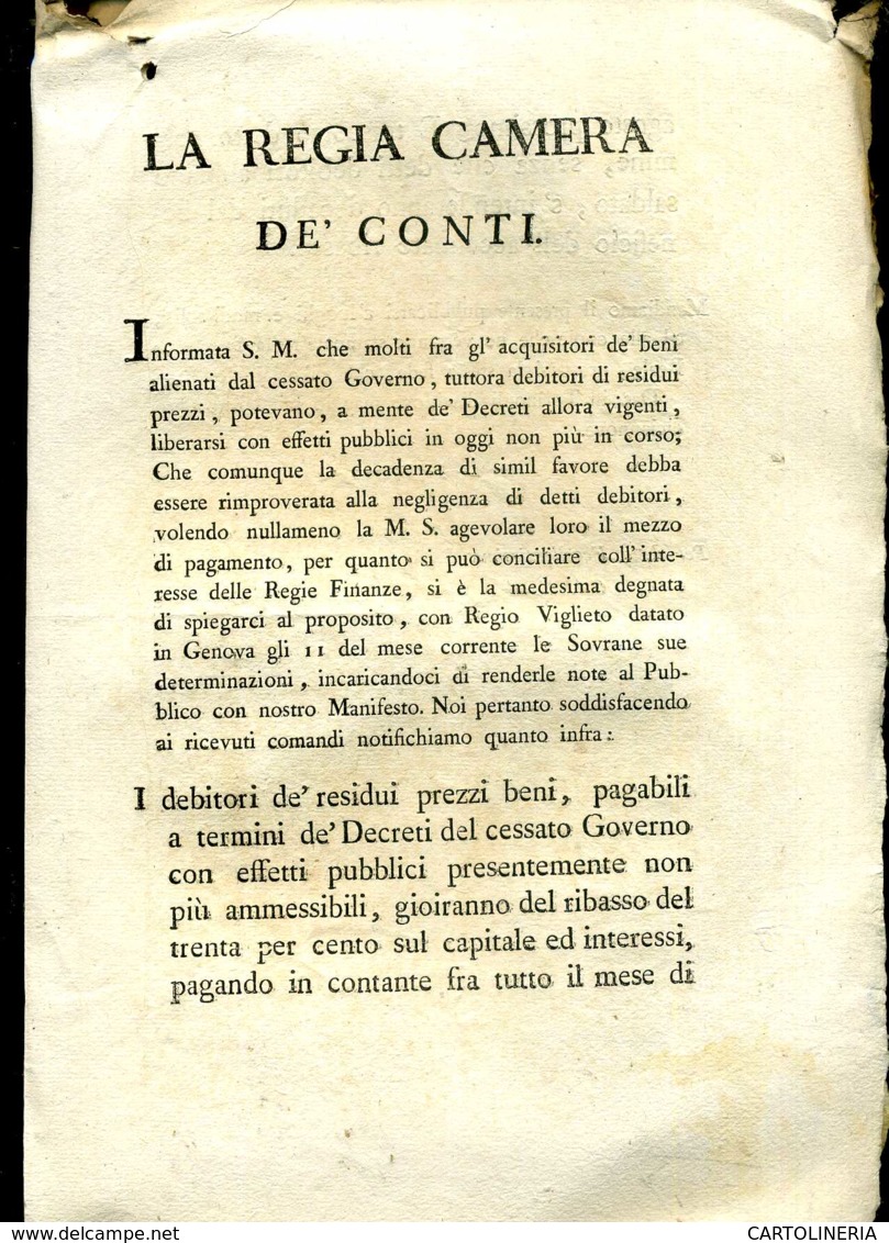 Regno Di Sardegna Decreto 1819 Pagine 4 Condono Fiscale - Decreti & Leggi