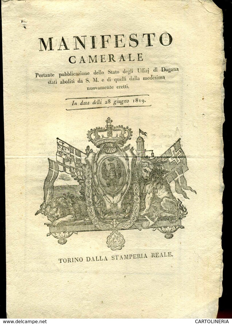 Regno Di Sardegna Decreto 1819 Pagine 4 Dazi E Dogane - Decreti & Leggi