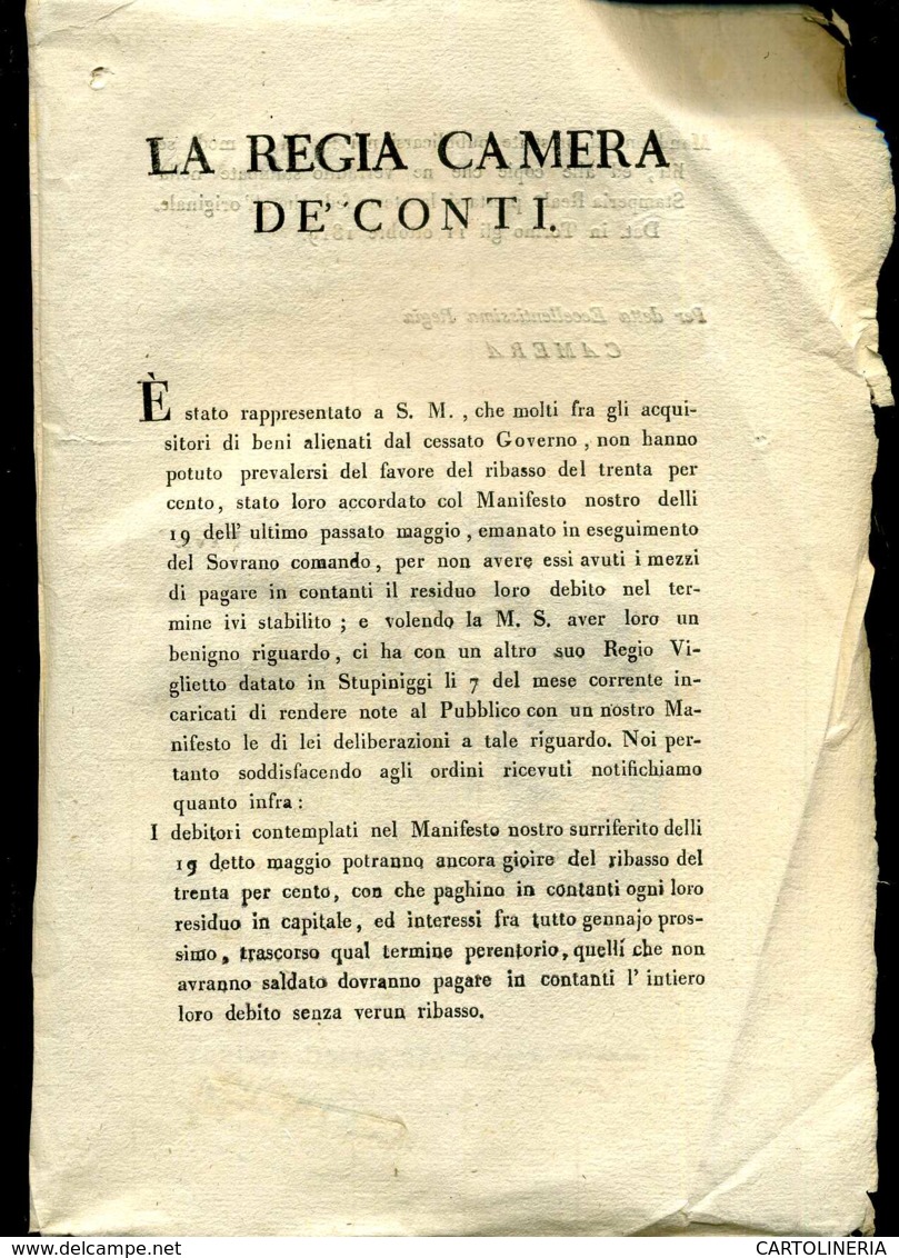 Regno Di Sardegna Decreto 1819 Pagine 4 Condono Fiscale - Decreti & Leggi