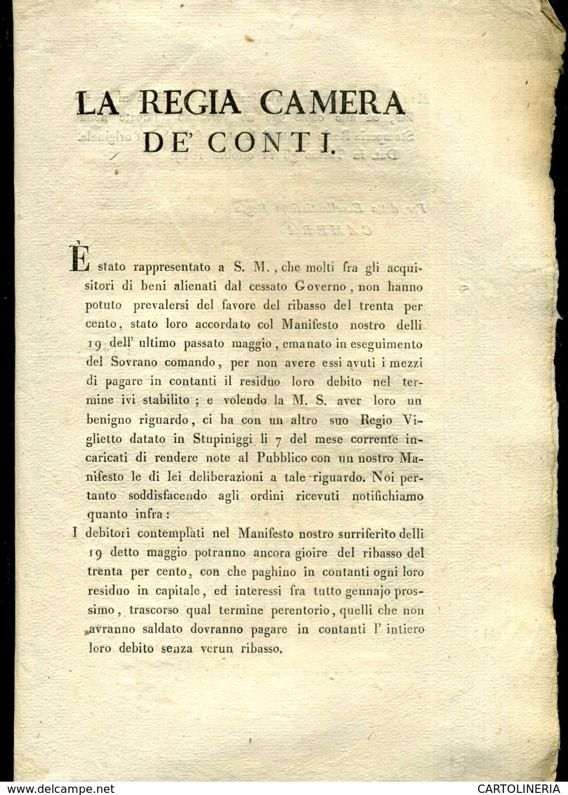 Regno Di Sardegna Decreto 1819 Pagine 4 Condono Fiscale - Decretos & Leyes