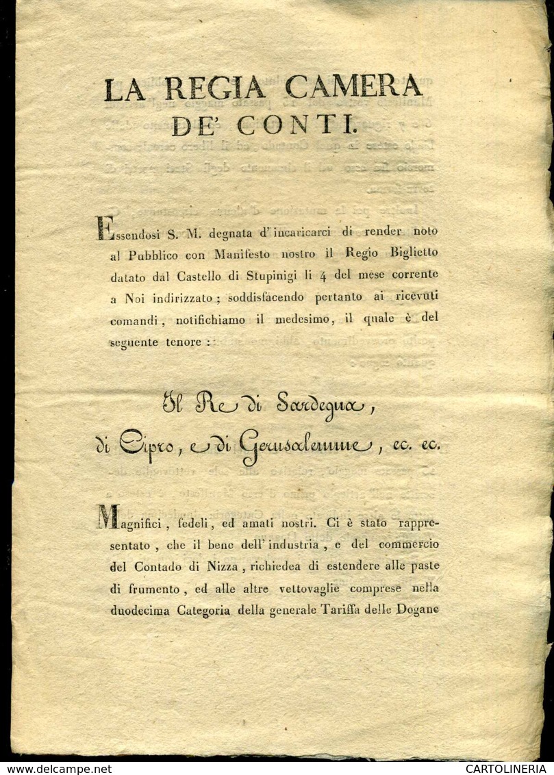 Regno Di Sardegna Decreto 1819 Pagine 8 Tasse Gabelle - Decreti & Leggi