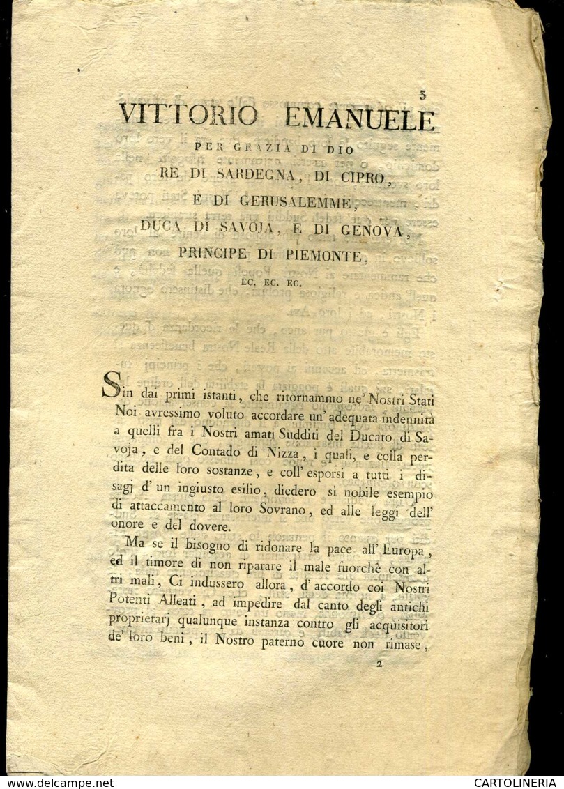 Regno Di Sardegna Decreto 1818 Pagine 16 Rendita Perpetua Ai Sudditi - Decreti & Leggi