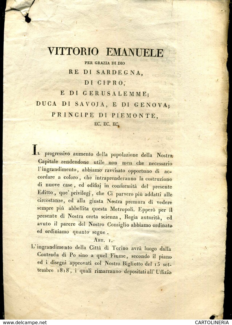 Regno Di Sardegna Decreto 1818 Pagine 8 Torino Costruzione Case Fiume Po - Decreti & Leggi