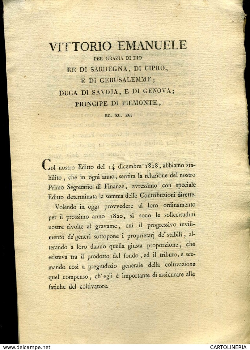 Regno Di Sardegna Decreto 1819 Pagine 8 Tasse - Decreti & Leggi
