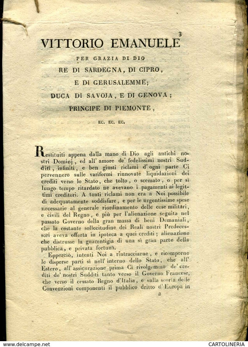 Regno Di Sardegna Decreto 1819 Pagine 36 Debito Piubblico - Decreti & Leggi
