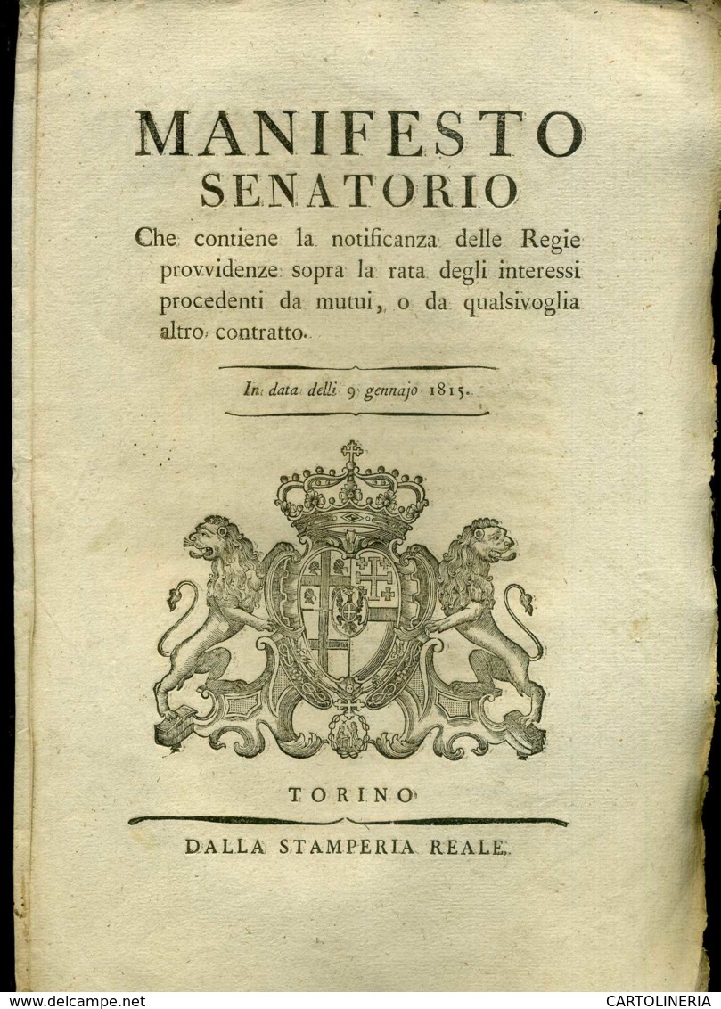 Regno Di Sardegna Decreto 1819 Pagine 4 Interessi Sui Mutui - Decreti & Leggi