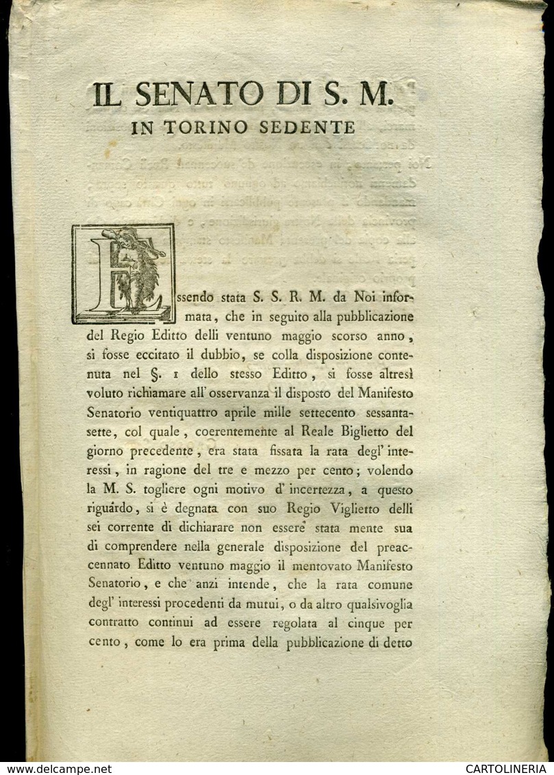 Regno Di Sardegna Decreto 1819 Pagine 4 Interessi Sui Mutui - Decreti & Leggi