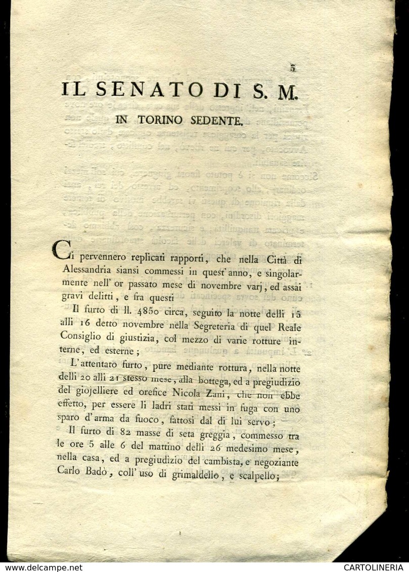 Regno Di Sardegna Decreto 1818 Pagine 8 Banditi Pene Condanne Taglie - Decretos & Leyes