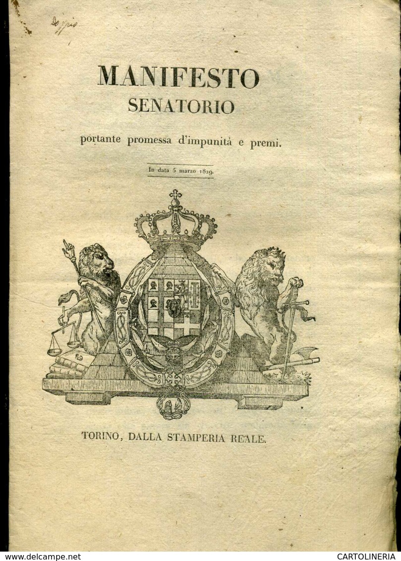 Regno Di Sardegna Decreto 1819 Pagine 8 Taglia Omicidio Canonico Duelli Torino - Decreti & Leggi