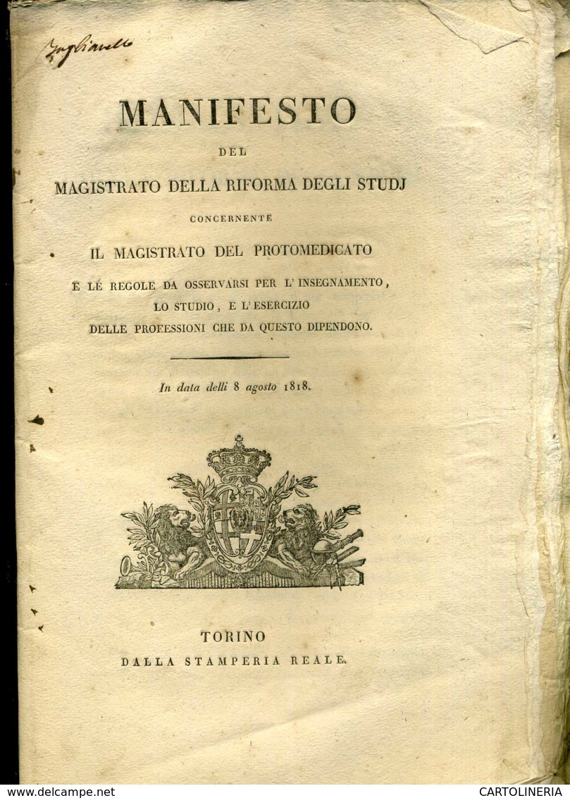 Regno Di Sardegna Decreto 1818 Pagine 43 Riforma Degli Studi - Decreti & Leggi