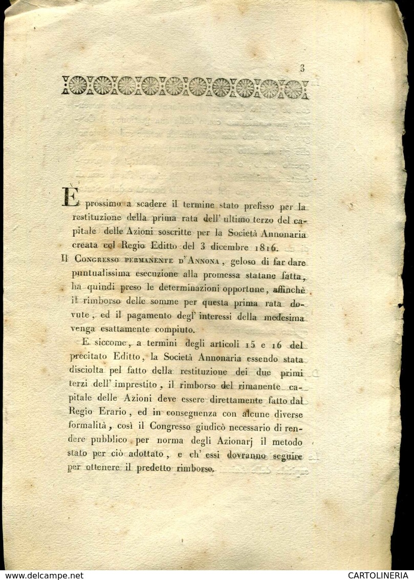 Regno Di Sardegna Decreto 1818 Pagine 5 Delegazione Dell' Annona - Decreti & Leggi