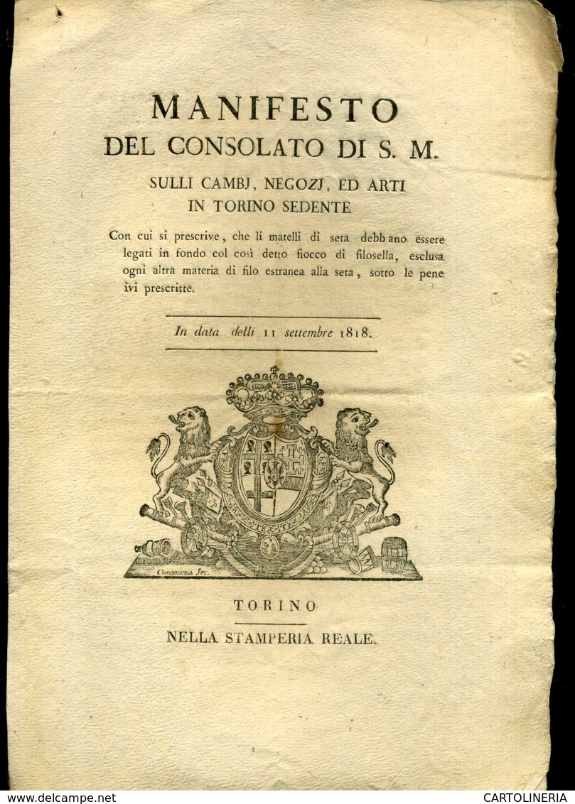 Regno Di Sardegna Decreto 1818 Pagine 4 Consolato Cambi Negozi Ed Arti A Torino - Decreti & Leggi