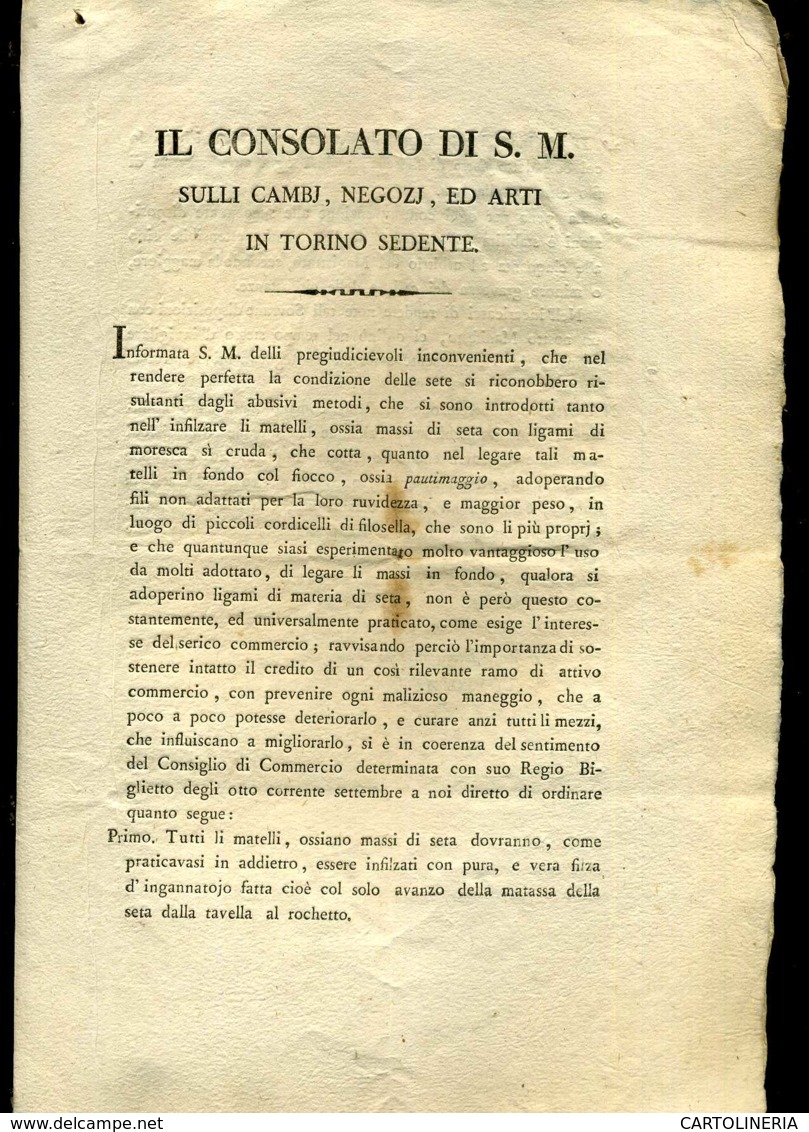 Regno Di Sardegna Decreto 1818 Pagine 4 Consolato Cambi Negozi Ed Arti A Torino - Decreti & Leggi