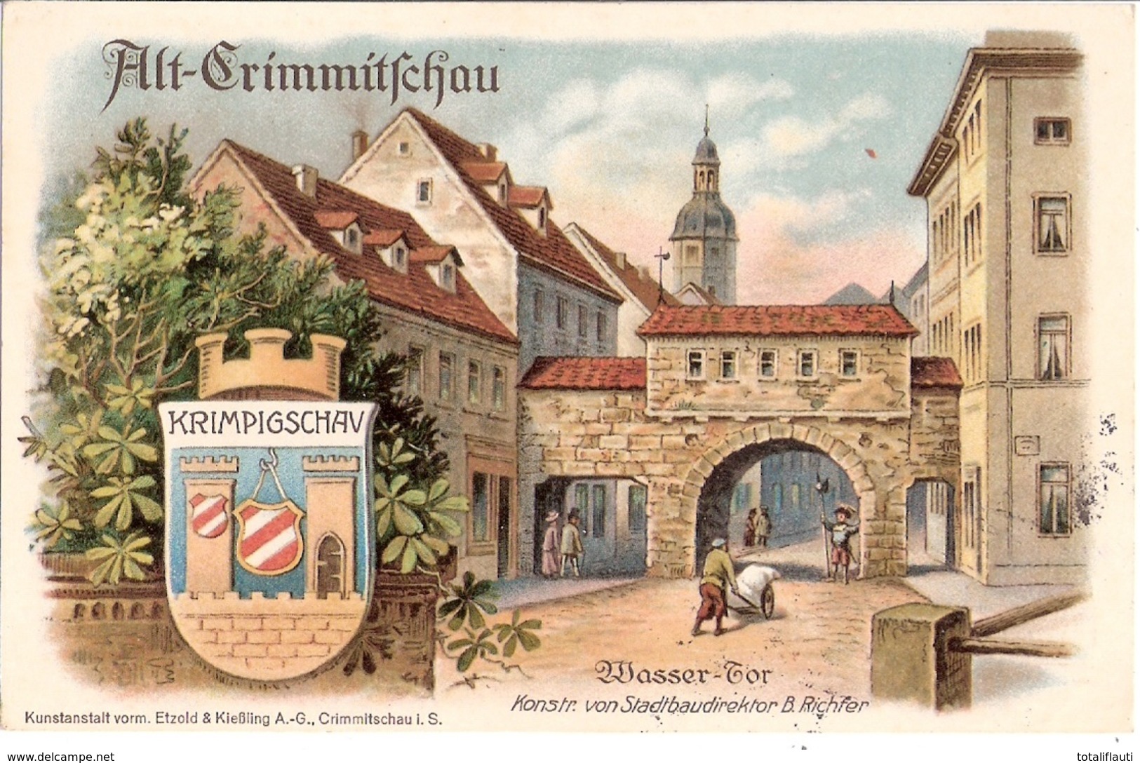 CRIMMITSCHAU Stadtrechtsfeier Wasser Tor Color 1414 - 1914 Gelaufen 18.6.1914 - Crimmitschau