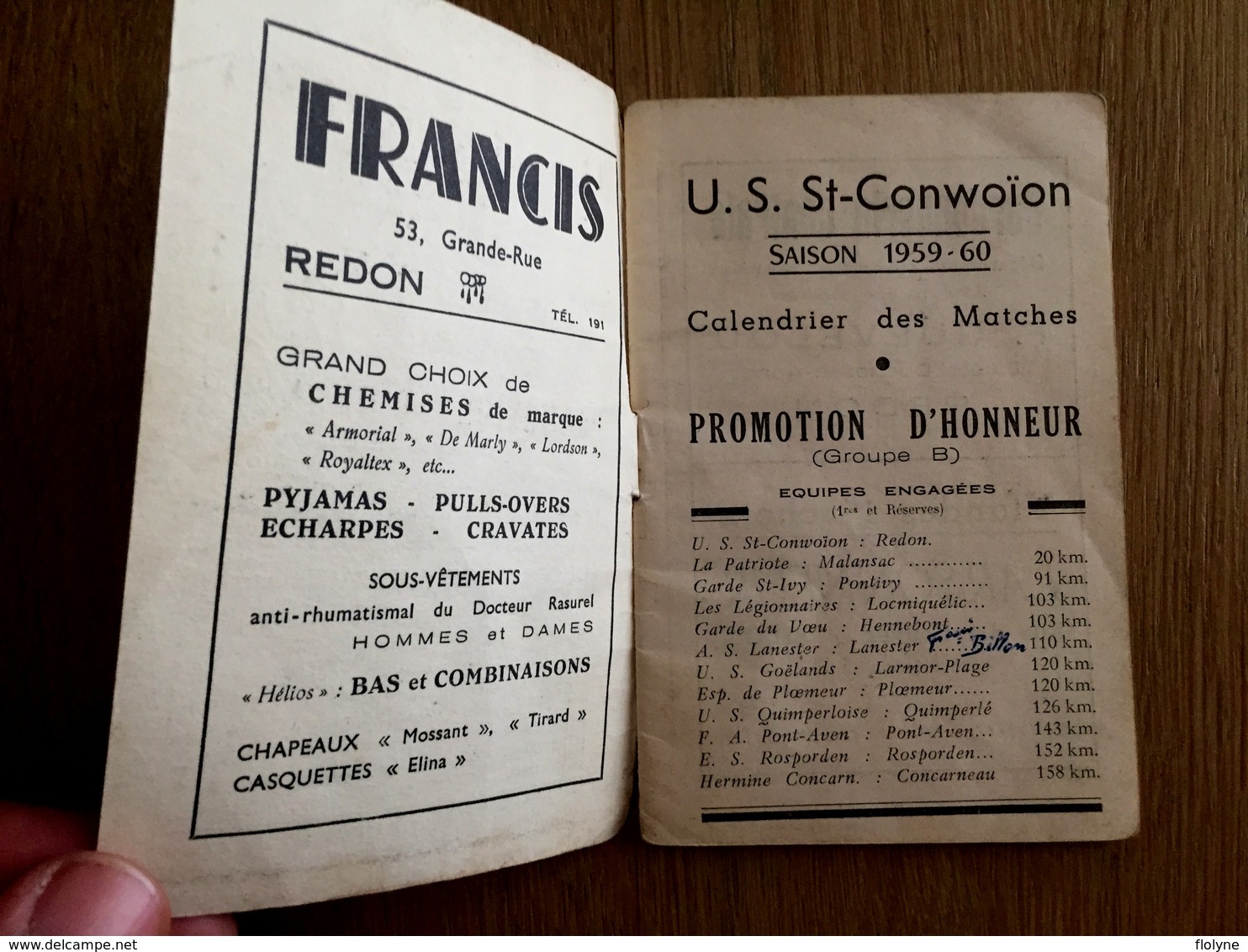 Redon - Union Sportive St Conwoïon Saison 1959/60 - Calendrier Des Matchs - Illustré - Foot Football - Pubs - Redon