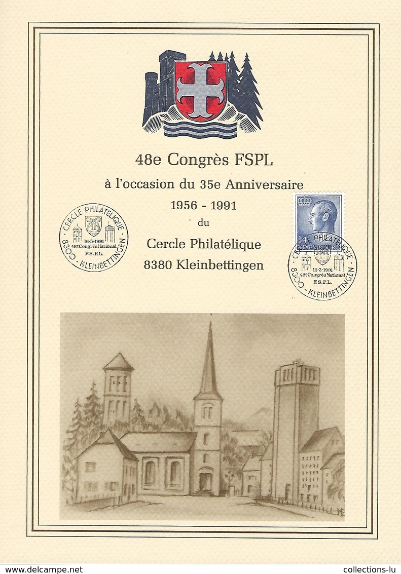 16.3.1991  -  CERCLE PHILATLÉTIQUE KLEINBETTINGEN  48e CONGRES FSPL A L'OCCASION DU 35 ANNIVERSAIRE 1956-1991 - Autres & Non Classés