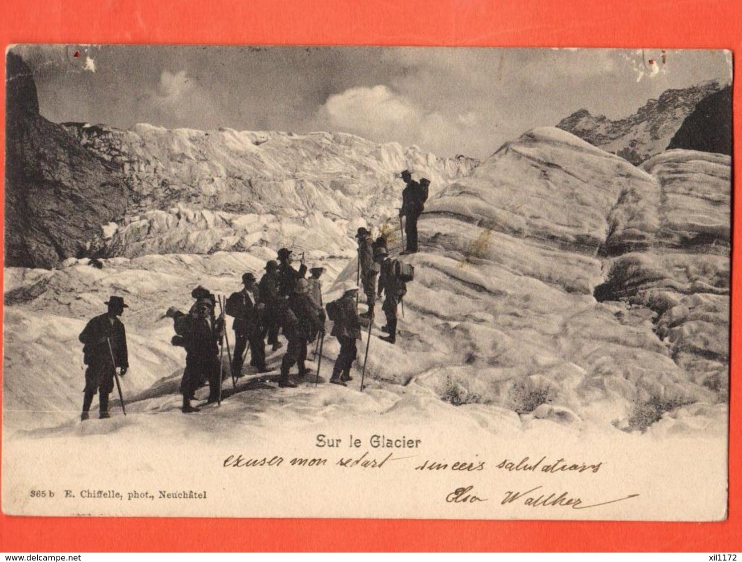 TSN-40  Sur Le Glacier. Cordée D'alpinistes. Chiffelle 365b  Précurseur, Circulé 1903 - Alpinismus, Bergsteigen