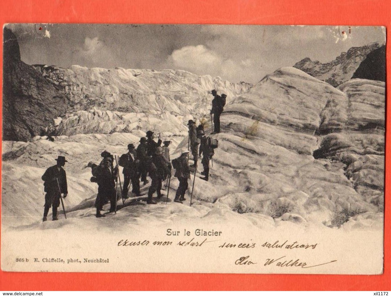 TSN-40  Sur Le Glacier. Cordée D'alpinistes. Chiffelle 365b  Précurseur, Circulé 1903 - Alpinismo