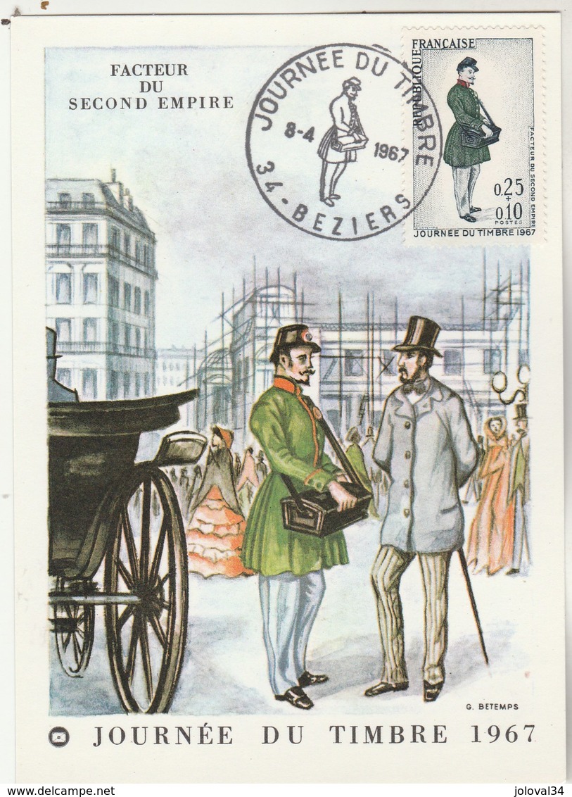 France Carte Maximum  Yvert 1516 Journée Du Timbre Béziers Hérault 8/4/1967 - 1960-1969