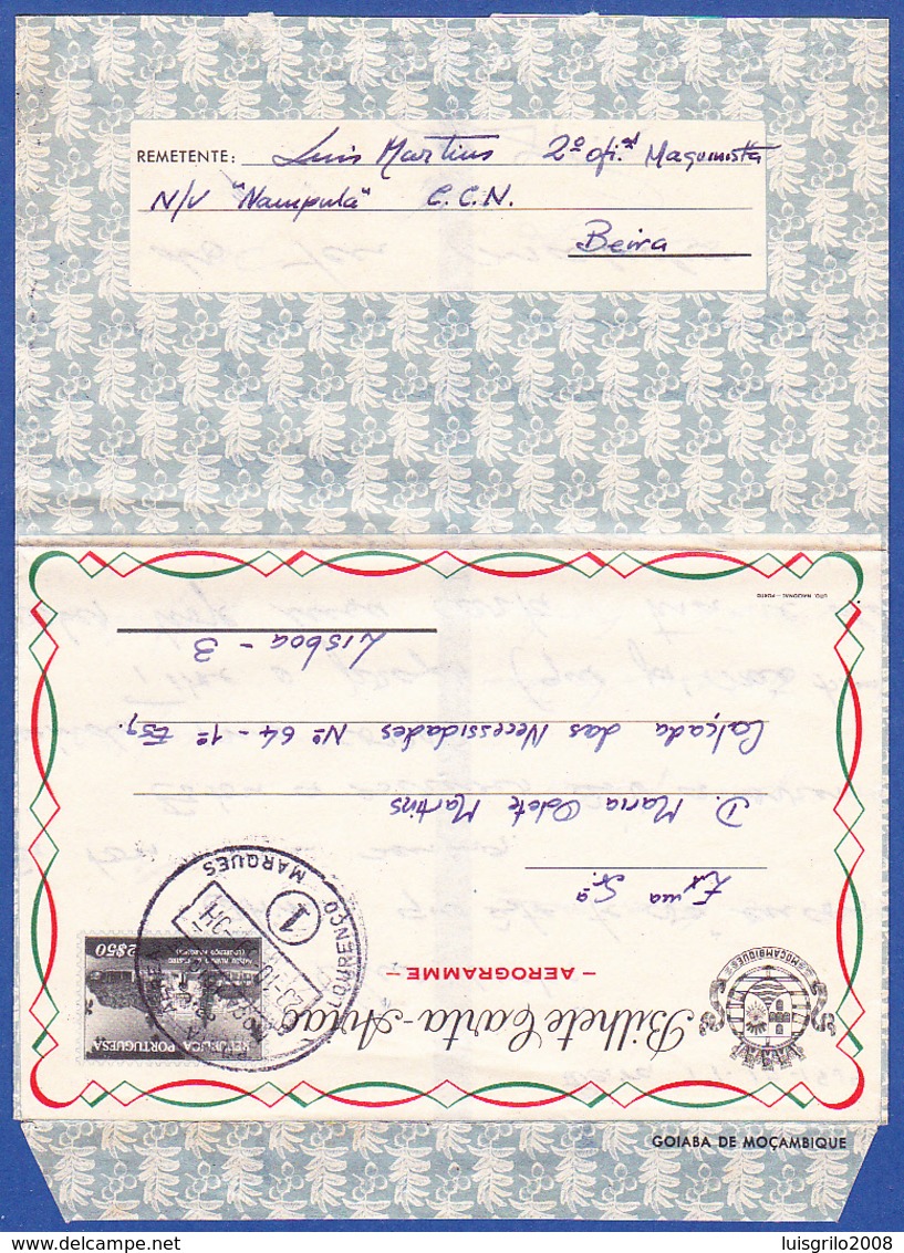 Mozambique, Aerogramme/ Bilhete Carta Avião - From Ship Nampula  To Lisbon / Postmark - LOURENÇO MARQUES 1, 1958 - Mozambique