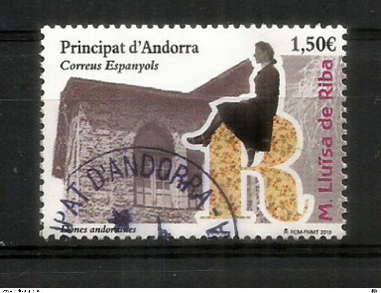 Dones Andorranes. Maria Lluisa De Riba (Femme Célèbre Andorrane). Un Timbre Oblitéré, 1 ère Qualité. Haute Faciale - Used Stamps