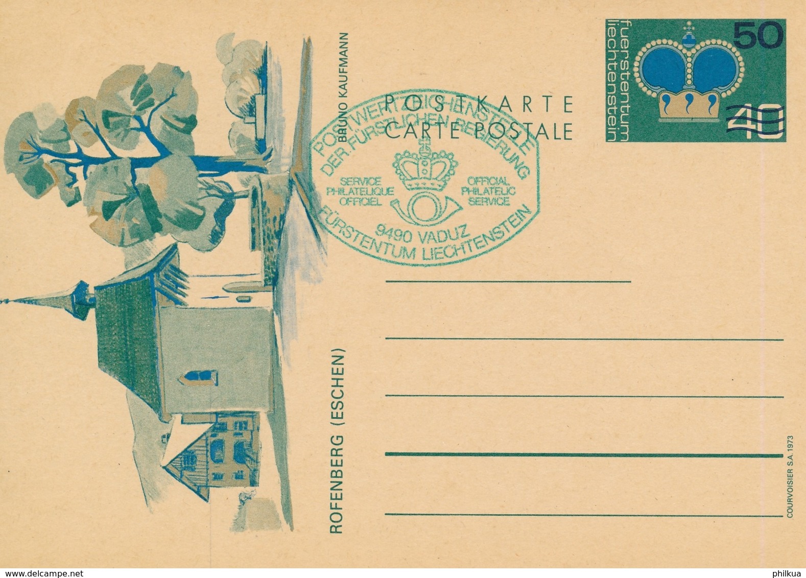 Michel P79 Bildpostkarte Rofenberg Eschen- Grüner Zusatzstempel Official Philatelic Service - Postwaardestukken