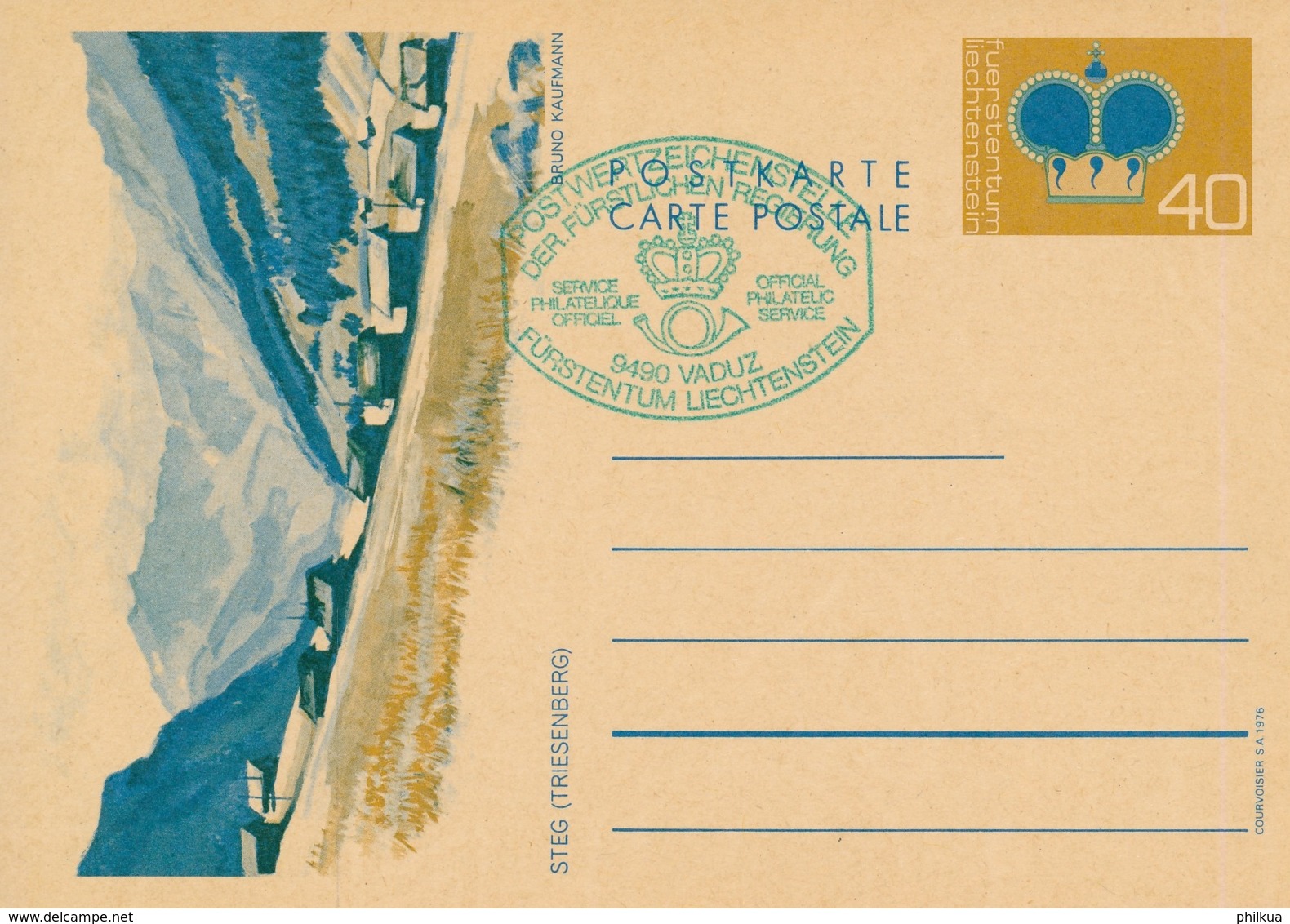 Michel P80x Bildpostkarte Steg Triesenberg - Grüner Zusatzstempel Official Philatelic Service - Enteros Postales