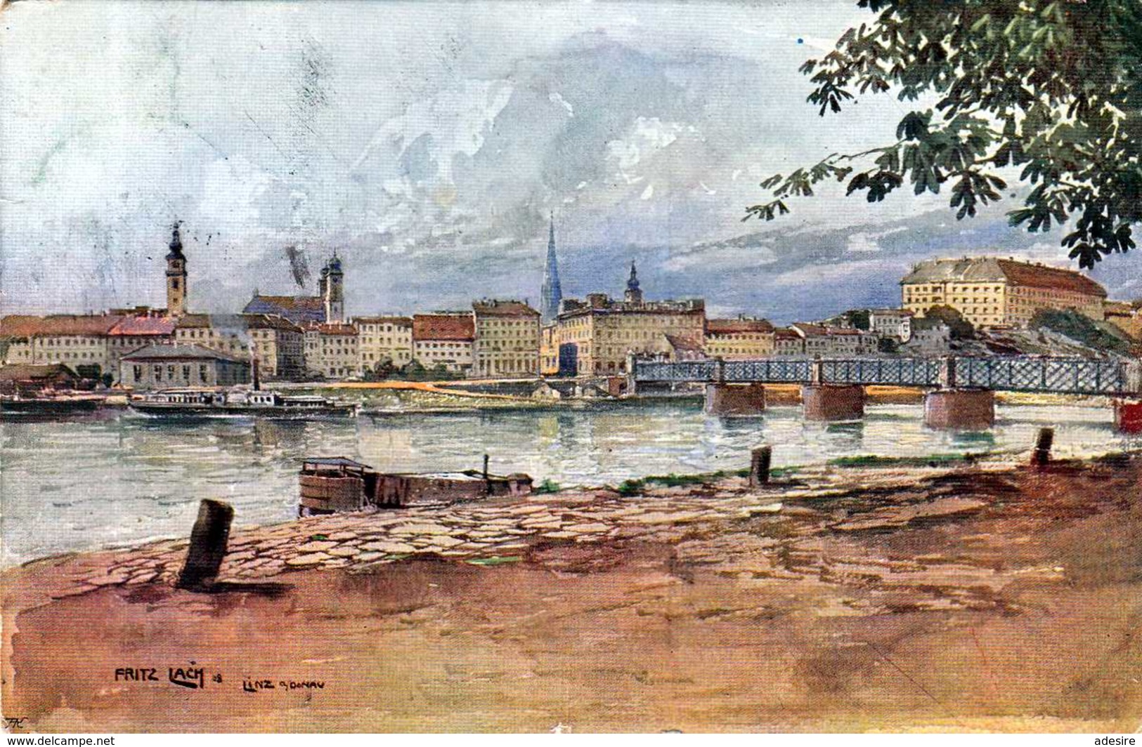 LINZ A.d.Donau, Künstlerkarte, Burschenschaftsmarke 1915? - Linz