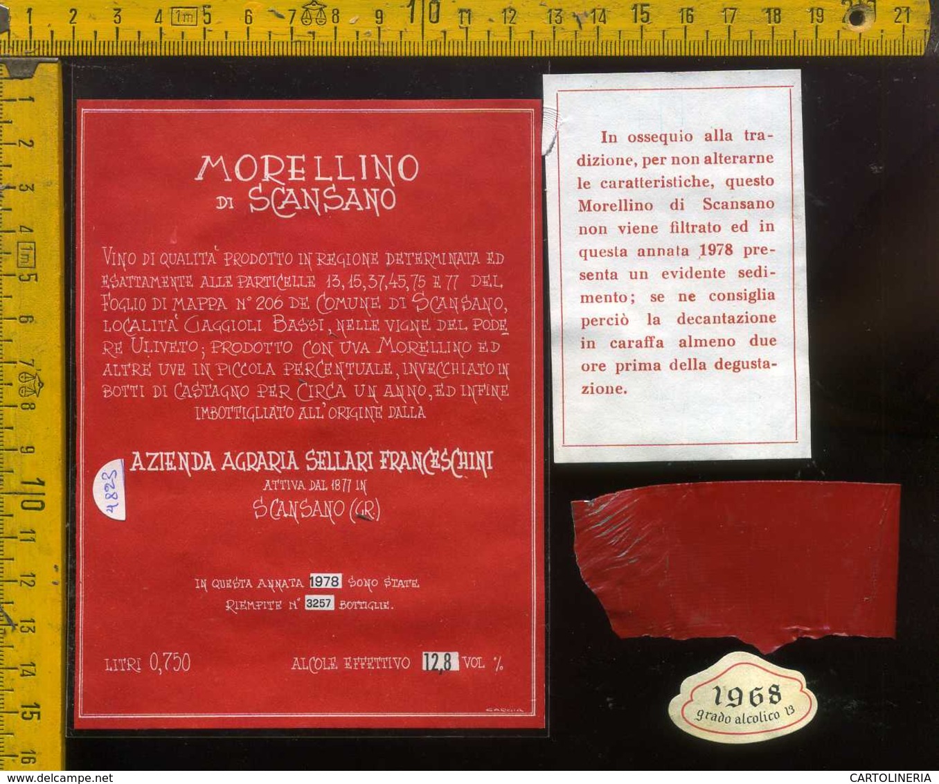 Etichetta Vino Liquore Morellino Di Scansano 1968 Sellari Franceschini - GR - Other & Unclassified