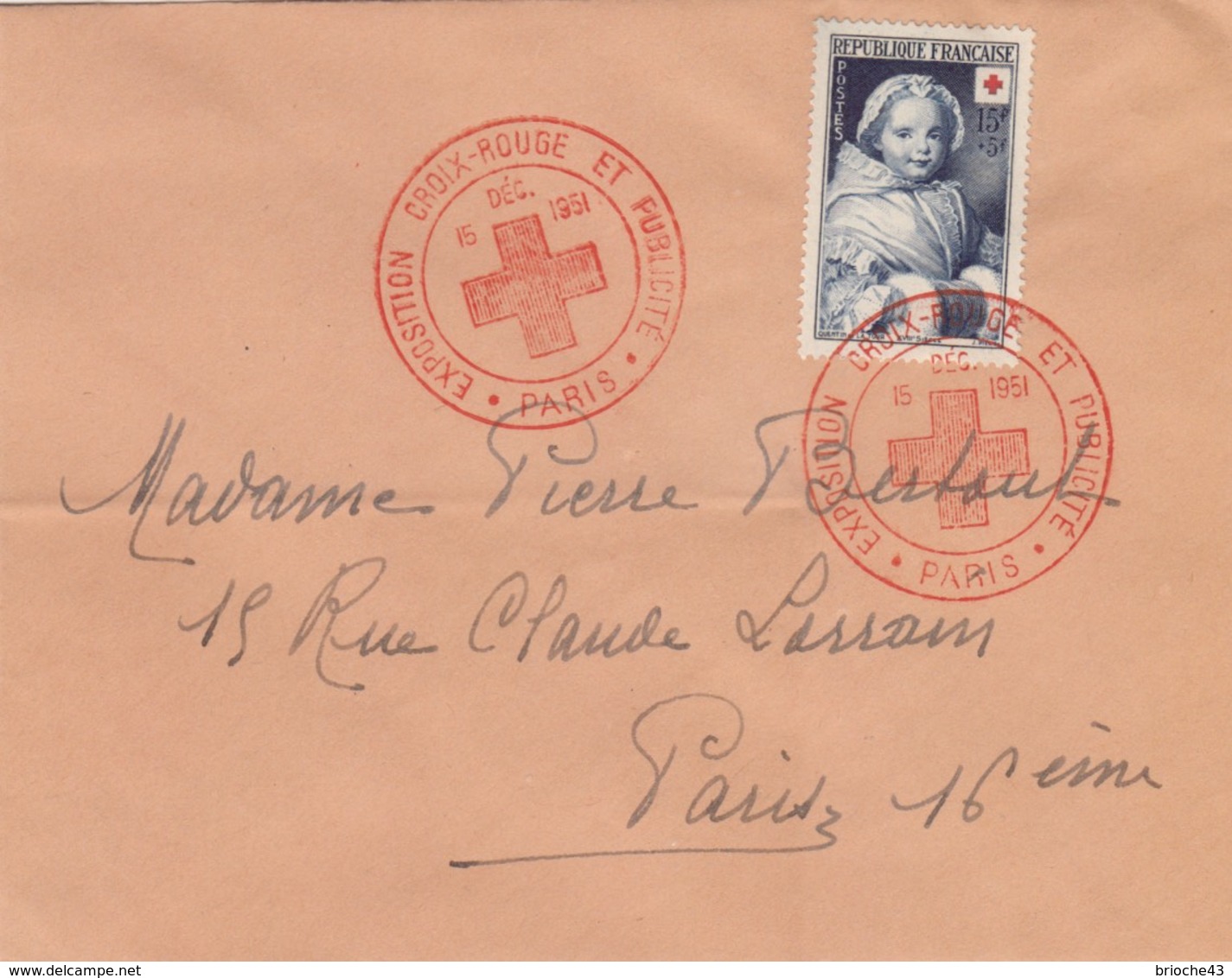 FRANCE - LETTRE CACHET COMMÉMORATIF EXPOSITION CROIX-ROUGE ET PUBLICITE  PARIS 15.12.1951 -  Yv N°915   /1 - Bolli Commemorativi