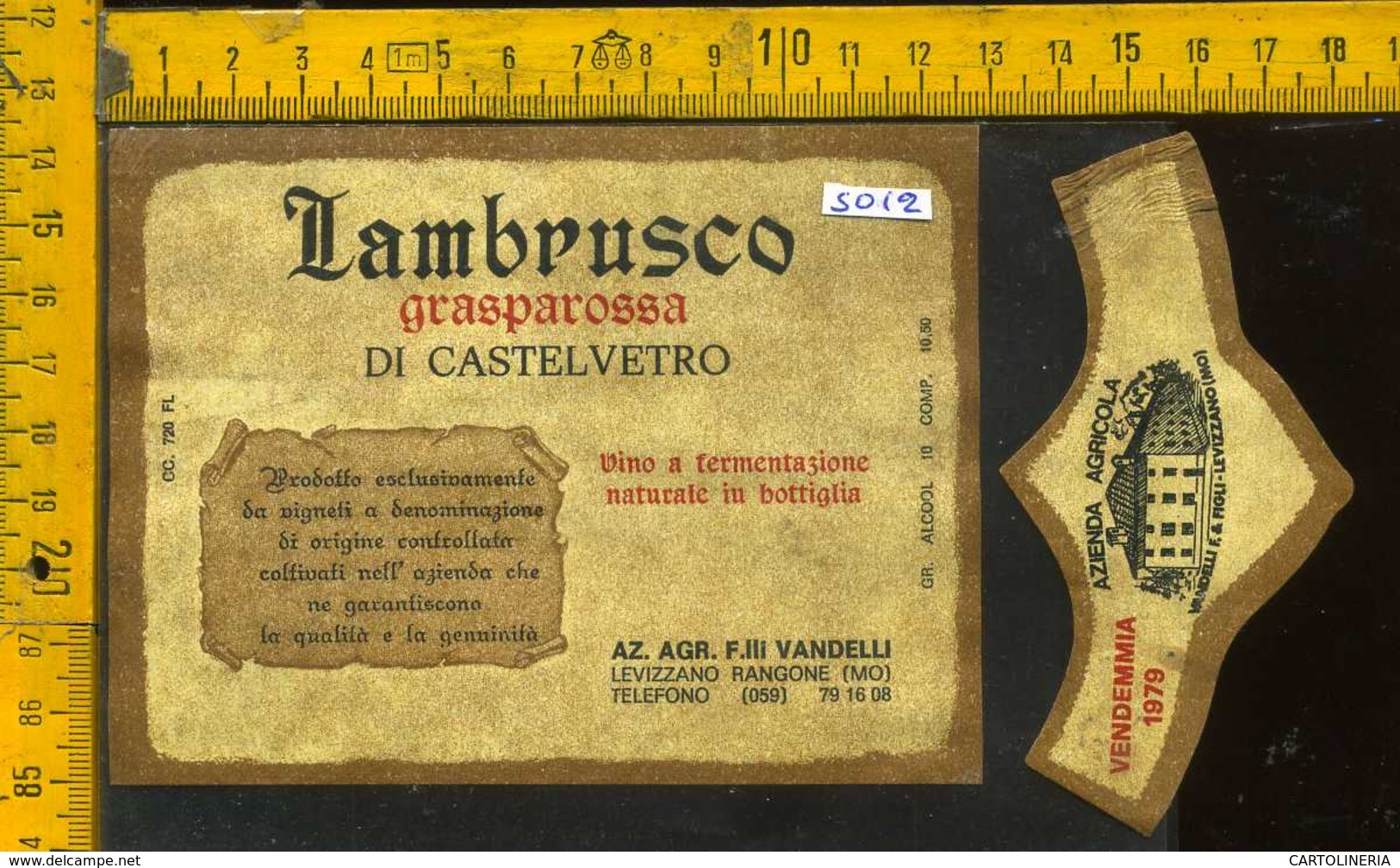 Etichetta Vino Liquore Lambrusco Grasparossa 1979 Vandelli  - Modena - Altri & Non Classificati