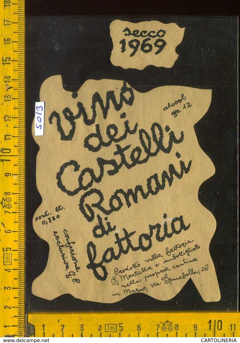 Etichetta Vino Liquore V. Dei Castelli Romani 1969 Fatt. R. Martella - Marino RM - Altri & Non Classificati